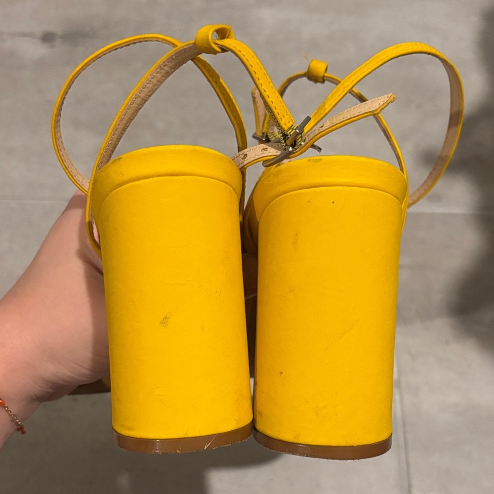 Vince Camuto Mustard Yellow Block Heel Sandals - Picture 6 of 7